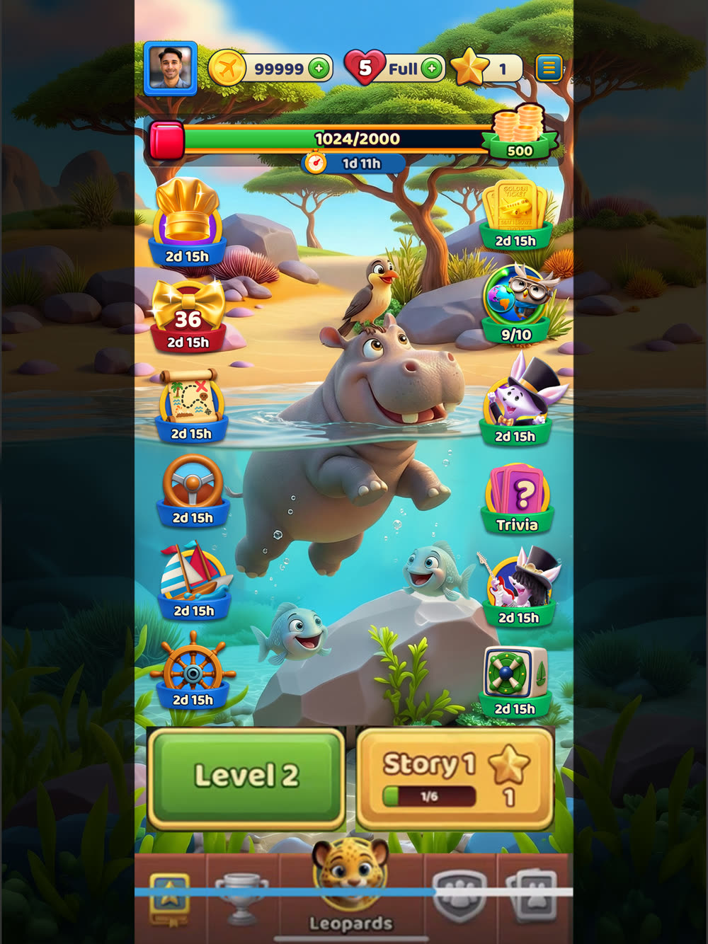 Animal Crush — Hippo level art